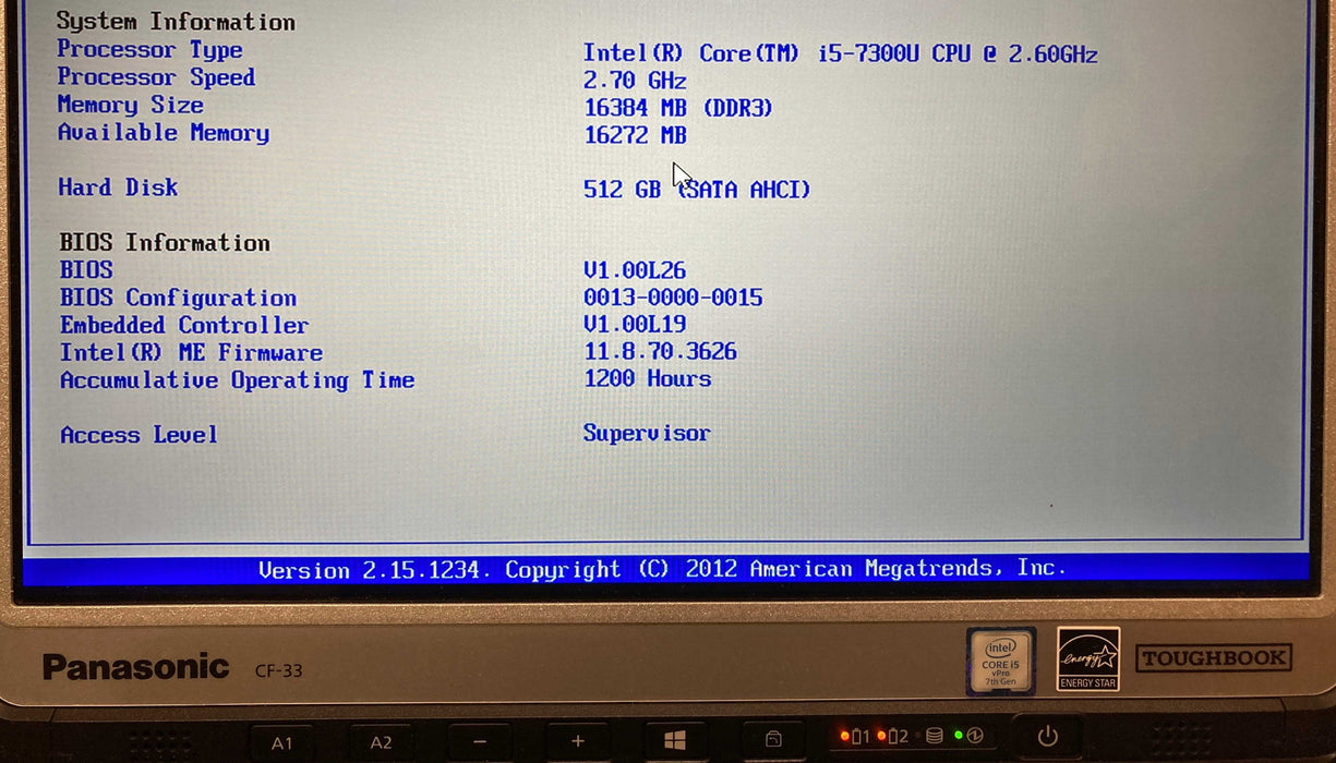 Panasonic CF-33 TOUCH i5-7300U@2.6GHz 16GB RAM 512GB SSD 1200Hrs!