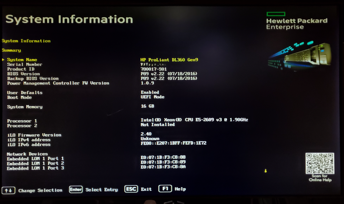 HP DL360 Gen9 1x Xeon E5-2609 v3 16GB DDR4 H240ar - No HDD