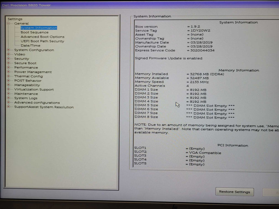 Dell 5820 Xeon W-2133 3.60GHz 32GB DDR4, 240GB SSD+8TB HDD, 950W PSU _