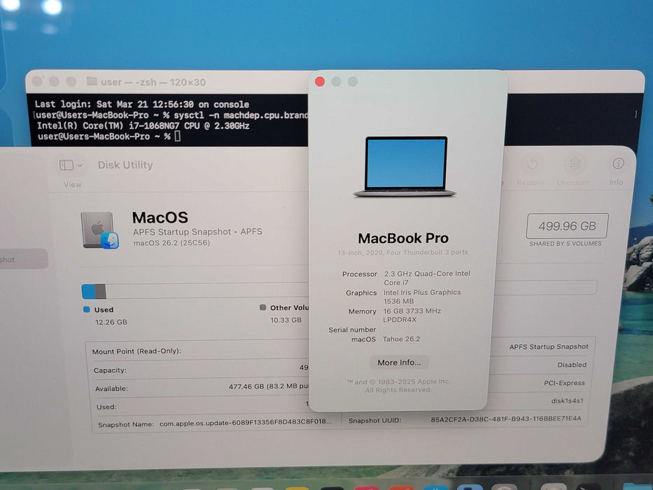 Apple Macbook Pro 2020 4-Core i7-1068NG7 @ 2.3GHz 16GB DDR4 500GB SSD (