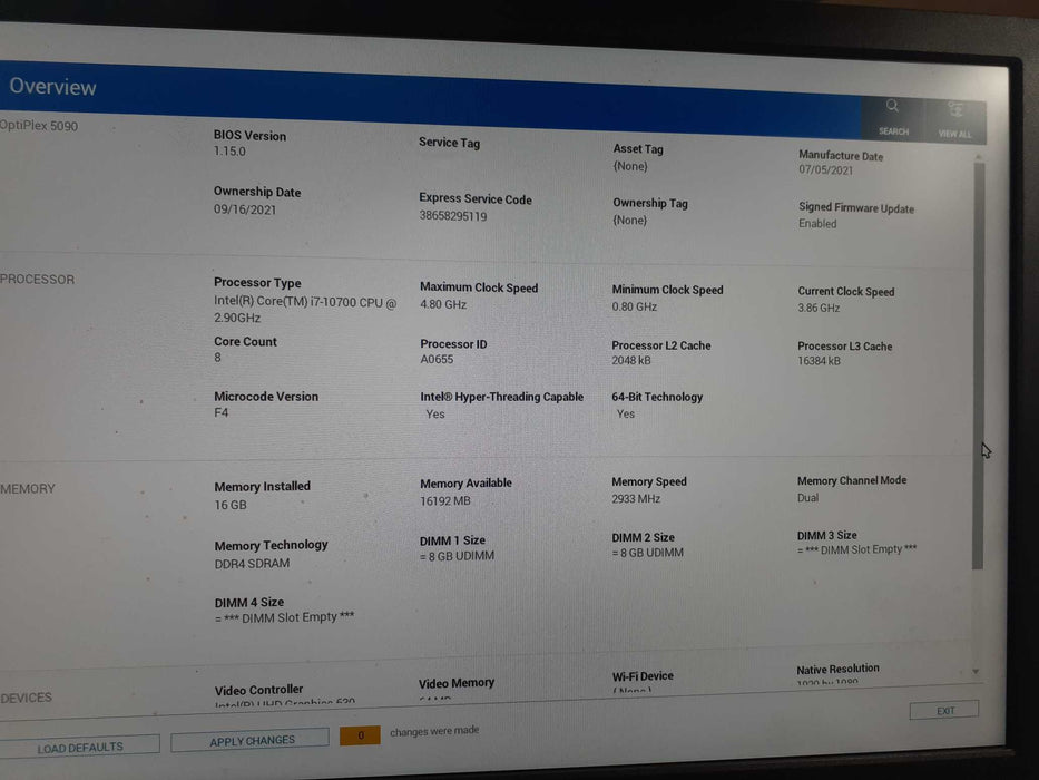 Dell OptiPlex 5090 i7-10700 @2.90 16GB DDR4 256GB NVMe