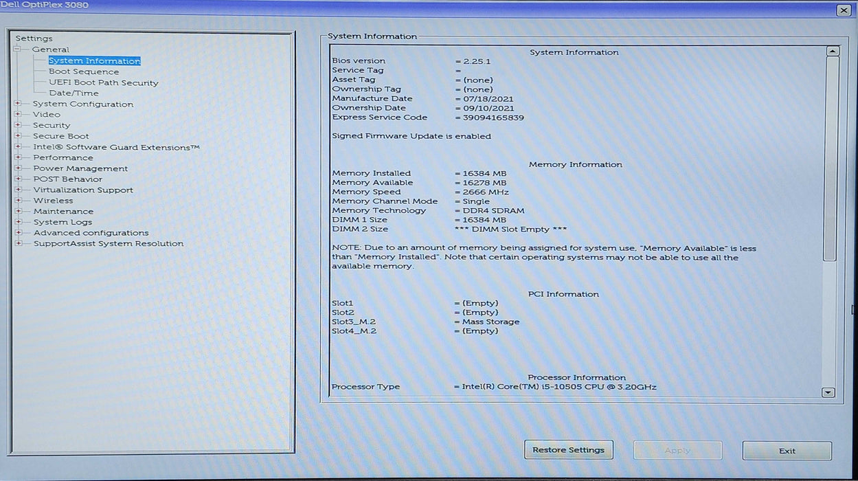 Dell OptiPlex 3080 SFF, i5-10505 3.20GHz, 16GB DDR4, 256GB NVMe