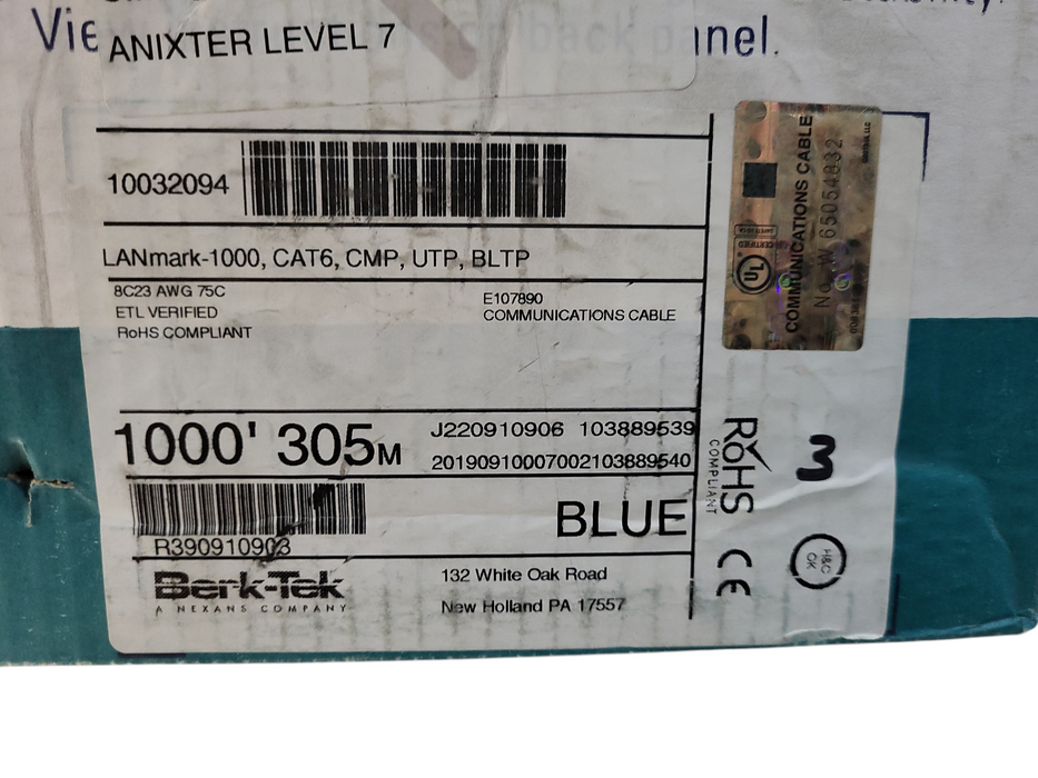 LANMARK-1000 Cat 6 U/UTP Cable, CMP, Blue 530ft left READ $