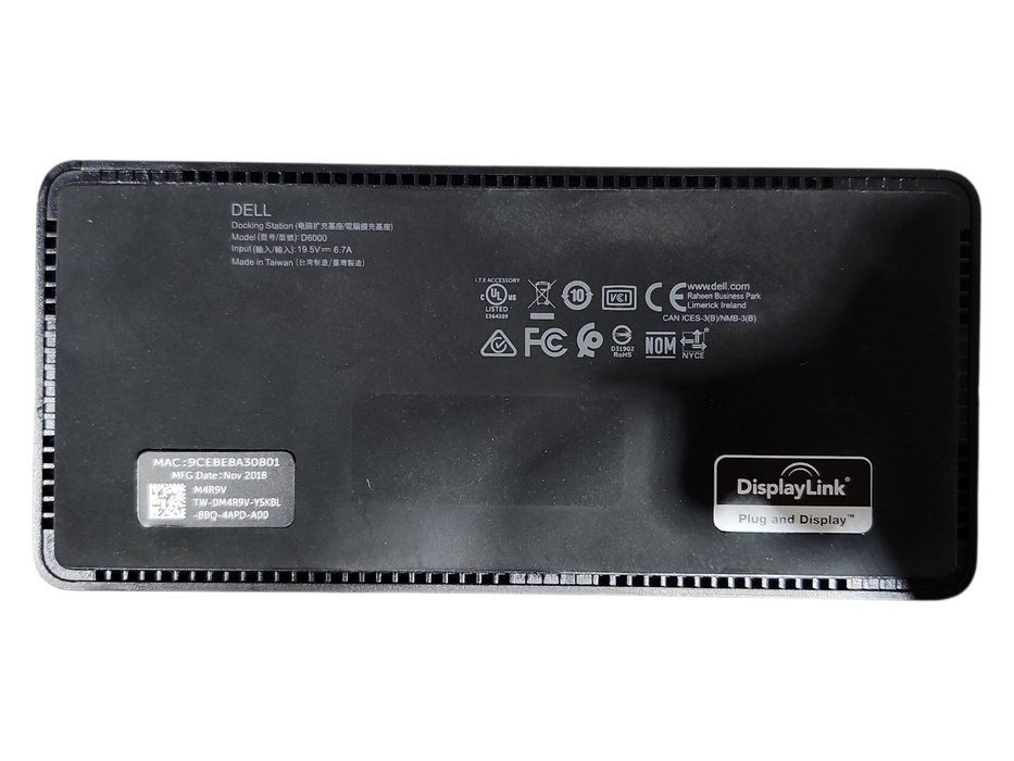 Dell D6000 USB-C/USB 3.0 Docking Station with 180W Power Supply Q