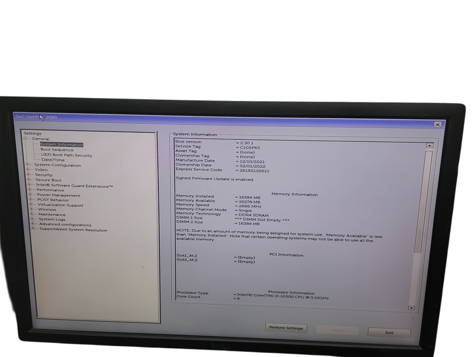 Dell OptiPlex 3080 Micro i5 - 10500 @ 3.10GHz 16GB DDR4 Ram No HDD Qθ