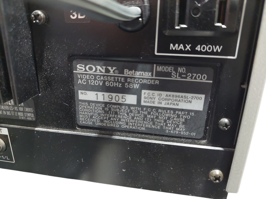 Sony Beta Hi-Fi Stereo Video Cassette Recorder Model: SL-2700 =