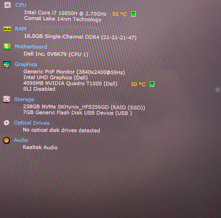 Dell Precision 5550 4K TOUCH i7-10850H QUADRO T1000GPU 16GB RAM 256SSD READ  Lap200