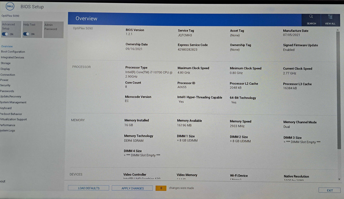 Dell OptiPlex 5090 SFF Intel Core i7-10700 @2.90GHz, 16GB DDR4, 256GB NVMe )