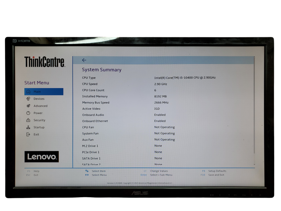 Lenovo ThinkCentre M70s, i5-10400@2.90GHz, 8GB DDR4, No HDD, No OS