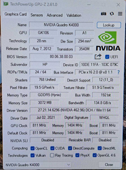 NVIDIA Quadro K4000 3GB GDDR5 Graphics Card | 2x DP 1x DVI Q