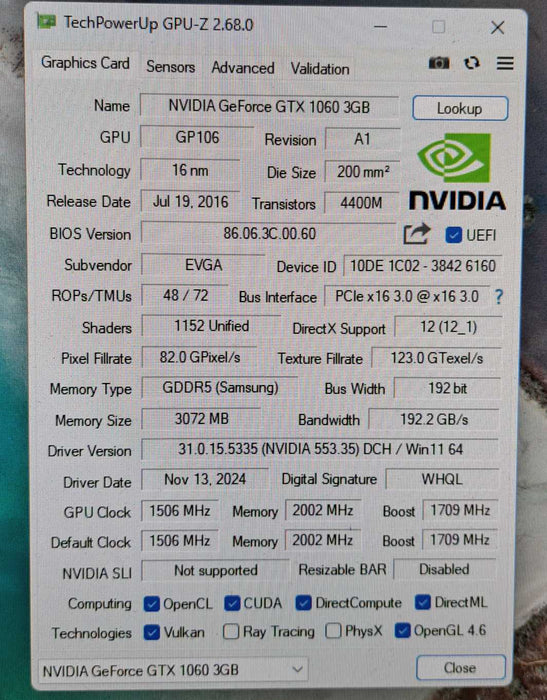 EVGA GeForce GTX 1060 SC GAMING 3GB GDDR5 Graphics Card )
