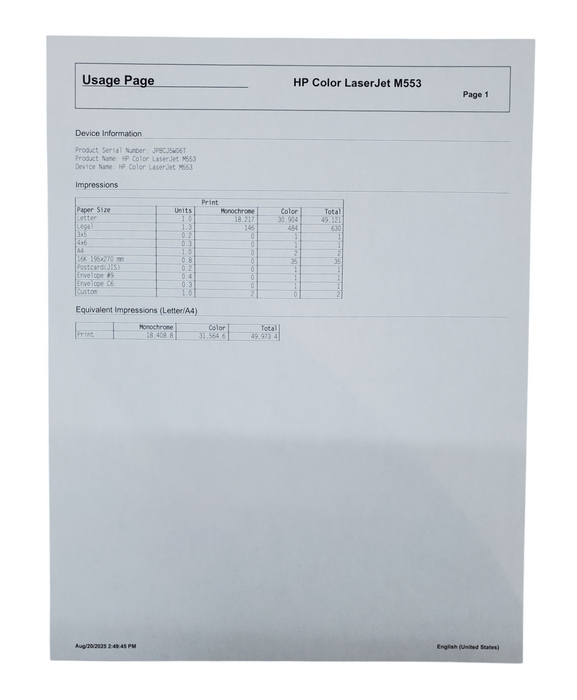 HP Color LaserJet Enterprise M553 Printer w/ Toner