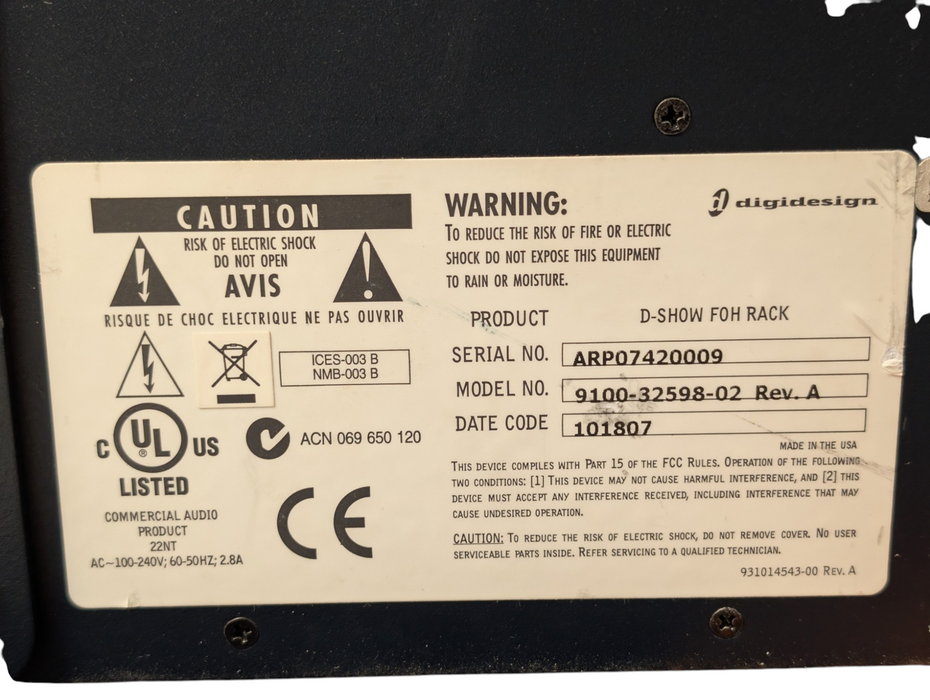 Digidesign D-Show FOH Rack 9100-32598-02  -