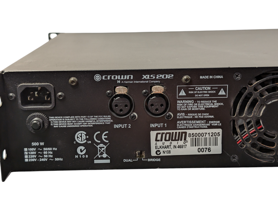 Crown XLS 202 two-channel stereo power amplifier -
