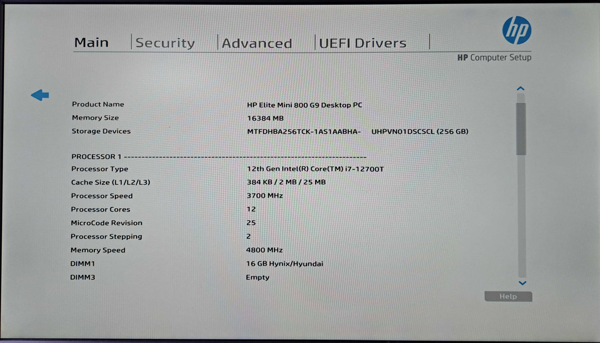 HP Elite Mini 800 G9 Desktop | Intel Core i7-12700T, 16GB DDR5, 256GB NVMe )