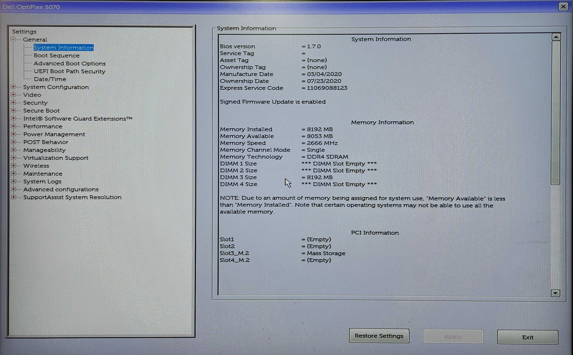 Dell Optiplex 5070 SFF, i5-9500 3.00GHz, 8GB DDR4, 256GB NVMe