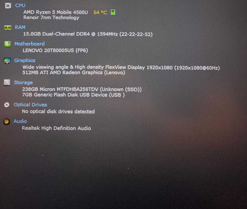 Lenovo ThinkPad E15 Gen 2 AMD Ryzen 5 4500U 16GB RAM 256GB SSD  Lap200