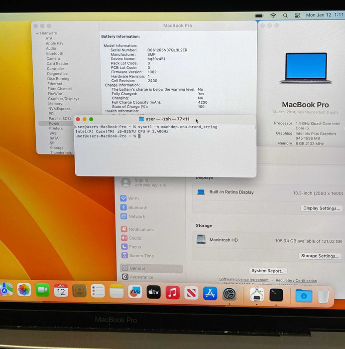 Apple MacBook Pro 13" 2019 i5-8257U 8GB RAM 128GB SSD READ!