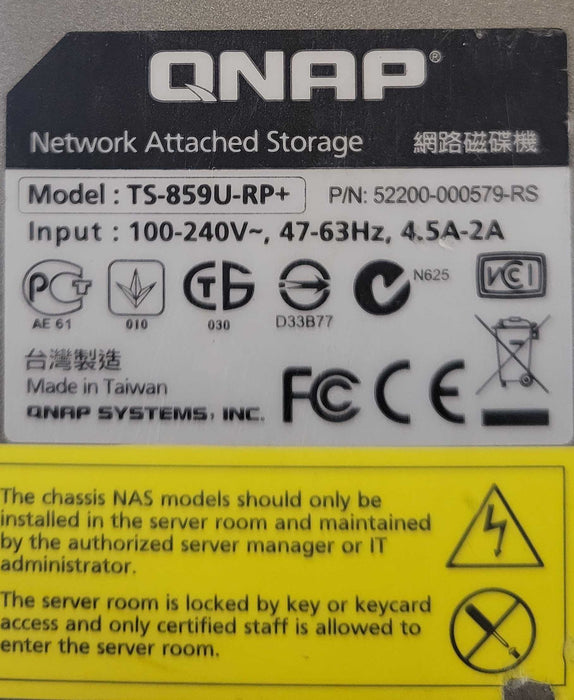 QNAP TS-859U-RP+ 8 BAY Network attached storage. 2x PSU, No HDD/Caddies, READ _