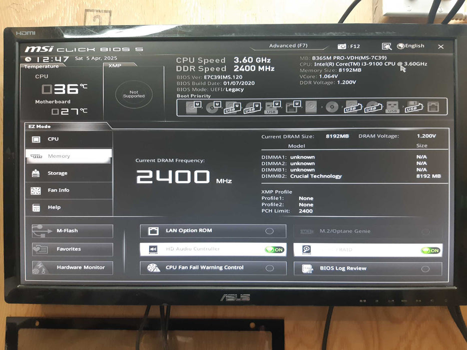 Custom PC MSI B365M PRO-VDH i3-9100 3.60 GHz 8GB DDR4 NO HDD