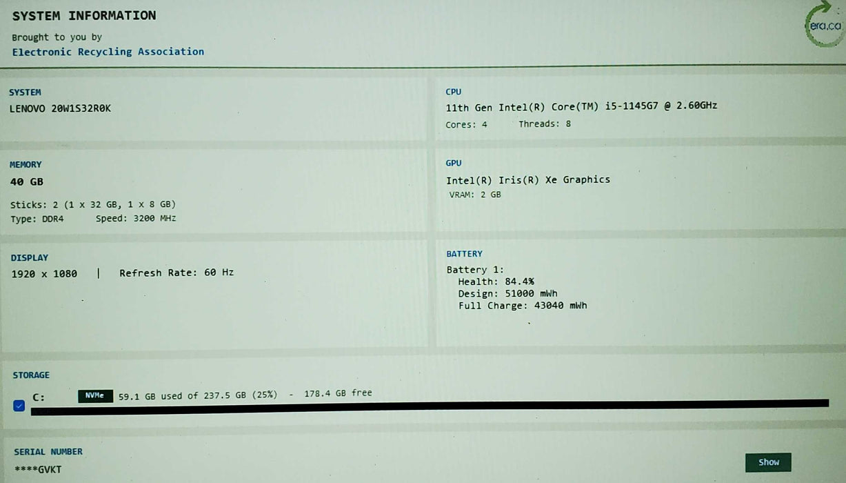 Lenovo ThinkPad T14 Gen 2 TOUCH Core i5-1145G7 vPRO 40GB RAM 256GB SSD  Lap200