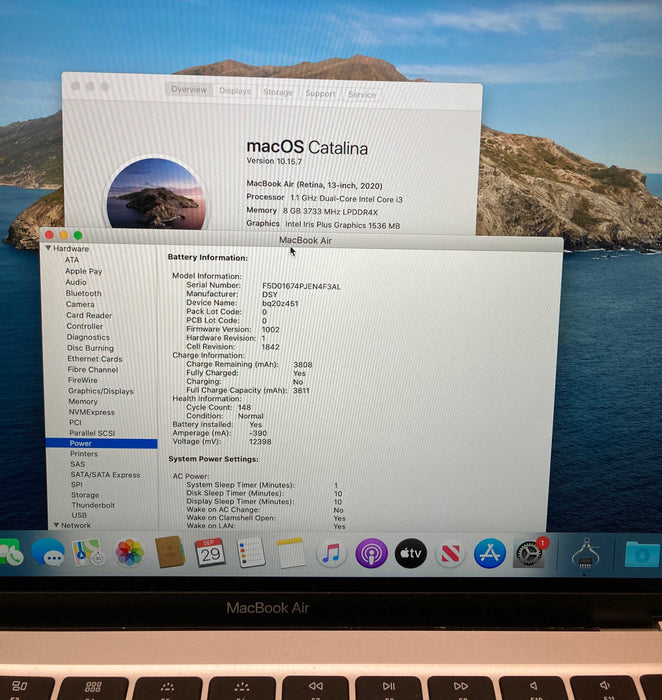 Apple MacBook Air 13" 2020 i3-1000NG4 8GB 256SSD No Power Adapter READ