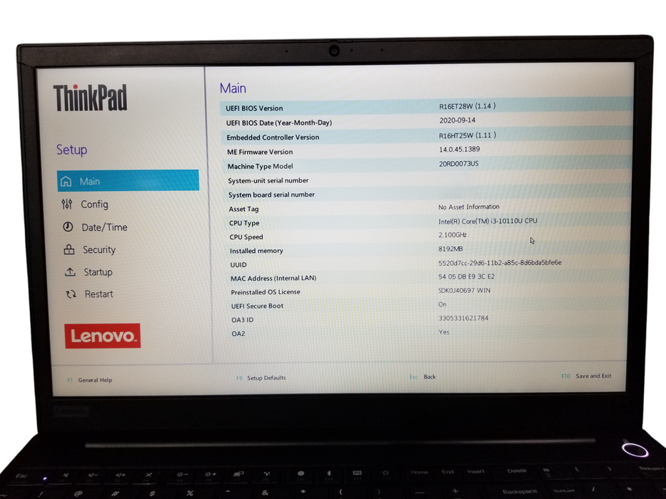 Lenovo ThinkPad E15 i3-10110U @2.10GHz | 8GB RAM DDR4 | 256GB NVMe  Lap200