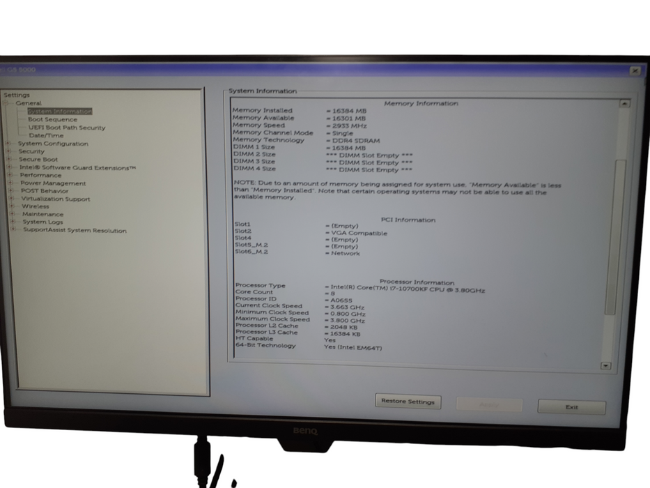 DELL G5 5000 i7-10700KF @ 3.8GHz 16GB DDR4 256 SSD
