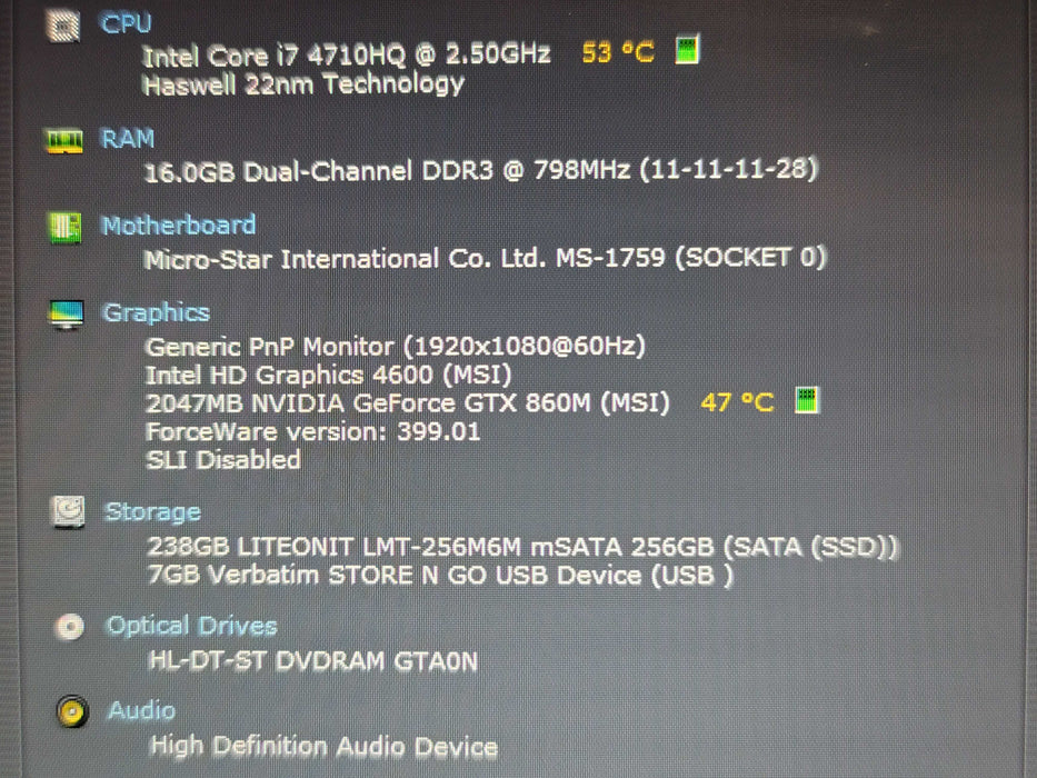 MSI  GE70 2PE Apache Pro i7-4710HQ 16GB DDR3 GTX 860M 256GB M.SATA READ  β BudLap