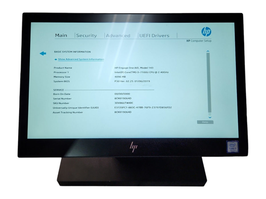 HP Engage One 145 Touch AIO, i5-7300U, 4GB RAM, 128GB SSD w/ 200W PSU