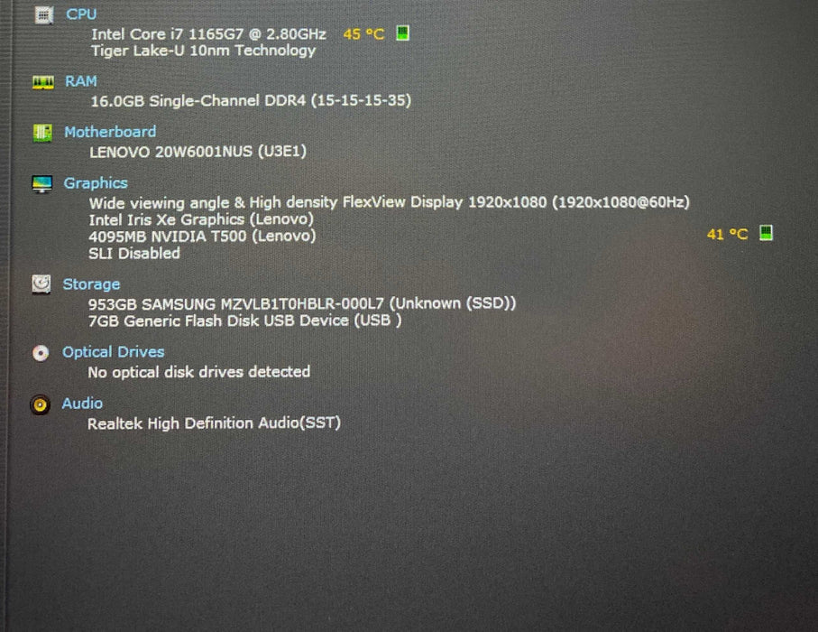 Lenovo ThinkPad P15s i7-1165G7 NVIDIA T500 4GB GPU 16GB RAM 1TB SSD  Lap200