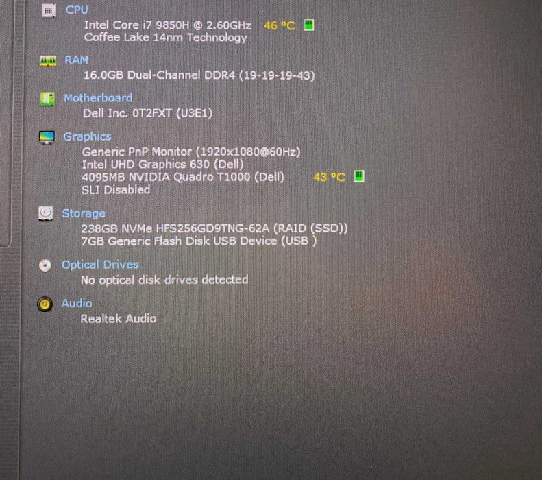 Dell Precision 7540 i7-9850H QUADRO T1000 4GB GPU 16GB RAM 256GB SSD  Lap200