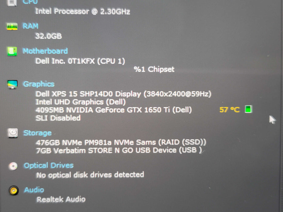 Dell XPS 15 9500 i7-10750H32GB DDDR4 GTX 16540 Ti 512GB NVMe 4K NO ADAPTER β Lap200