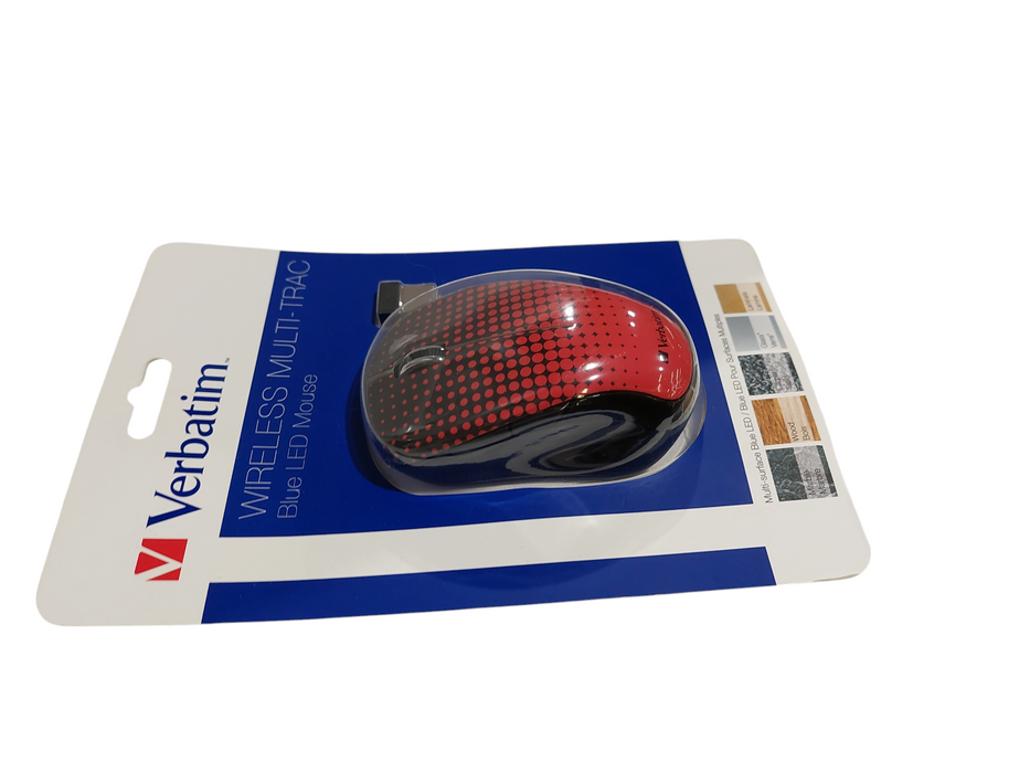 Verbatim Wireless Multi-Trac Blue LED Mouse Spotted Red ( New ) =