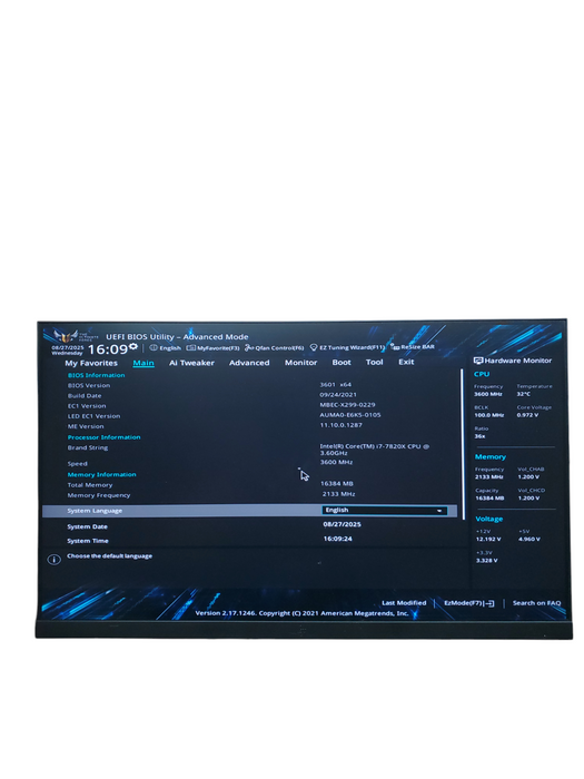 Custom Gaming TOWER i7-7820X@3.6GHz 16GB RAM NO-HDD/SSD NO-GPU Q