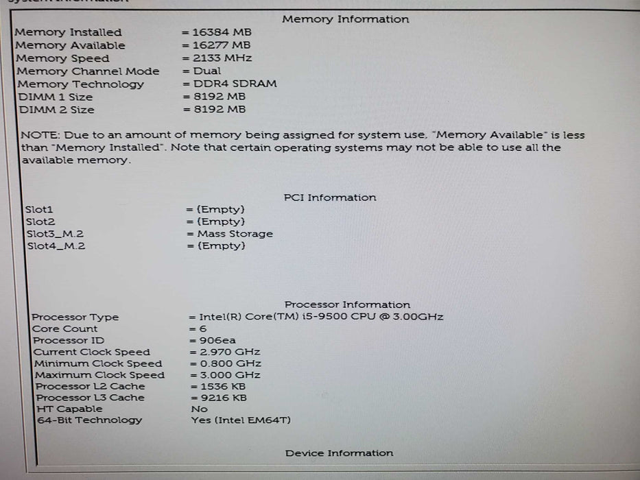 Dell OptiPlex 3070 SFF i5-9500 3.00GHz 16GB RAM 256GB NVME 1TB HDD NO OS