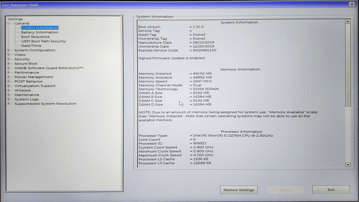 Dell Precision 7540, Xeon E-2276M 2.80GHz, 48GB DDR4, 512GB NVMe, RTX 3000  Lap200