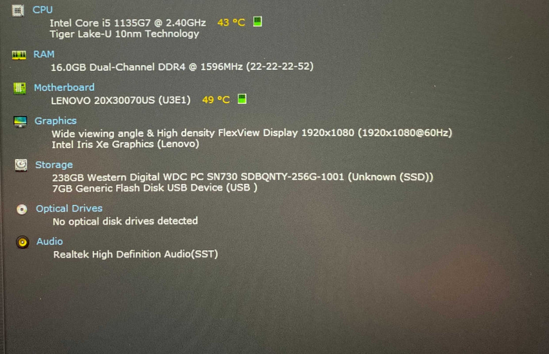 Lenovo ThinkPad L15 Gen 2 Core i5-1135G7@2.40GHz 16GB RAM 256GB SSD  Lap200