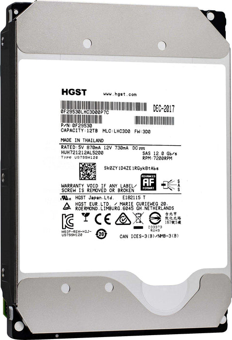12TB 3.5" 12Gb/s 7.2K RPM Dell 0F29535 512e SAS HDD :HUH721212AL5200 Q