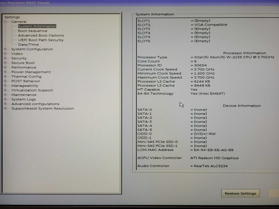DELL Precision 5820, W-2135 3.7GHz, 32GB, No HDD, 950W, Radeon Pro WX 3100 _