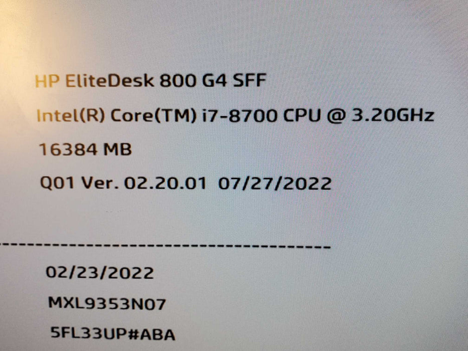 HP EliteDesk 800 G4 SFF i7-8700 3.2GHz 16GB INTEL 800GB SSD DC P3600 NO OS