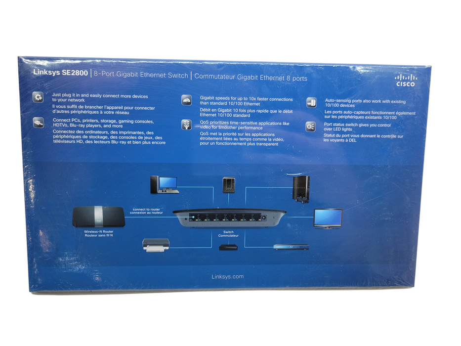 NEW Linksys SE2800 8-Port Gigabit Ethernet Switch (SE2800-CA) %	 Q%