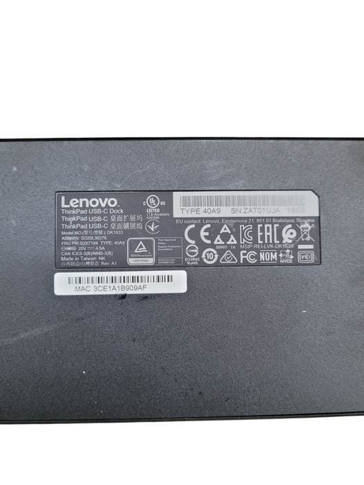 Lot 2x Lenovo ThinkPad USB-C Docking Station w/ 90W Adapter - 40A9 DK1633