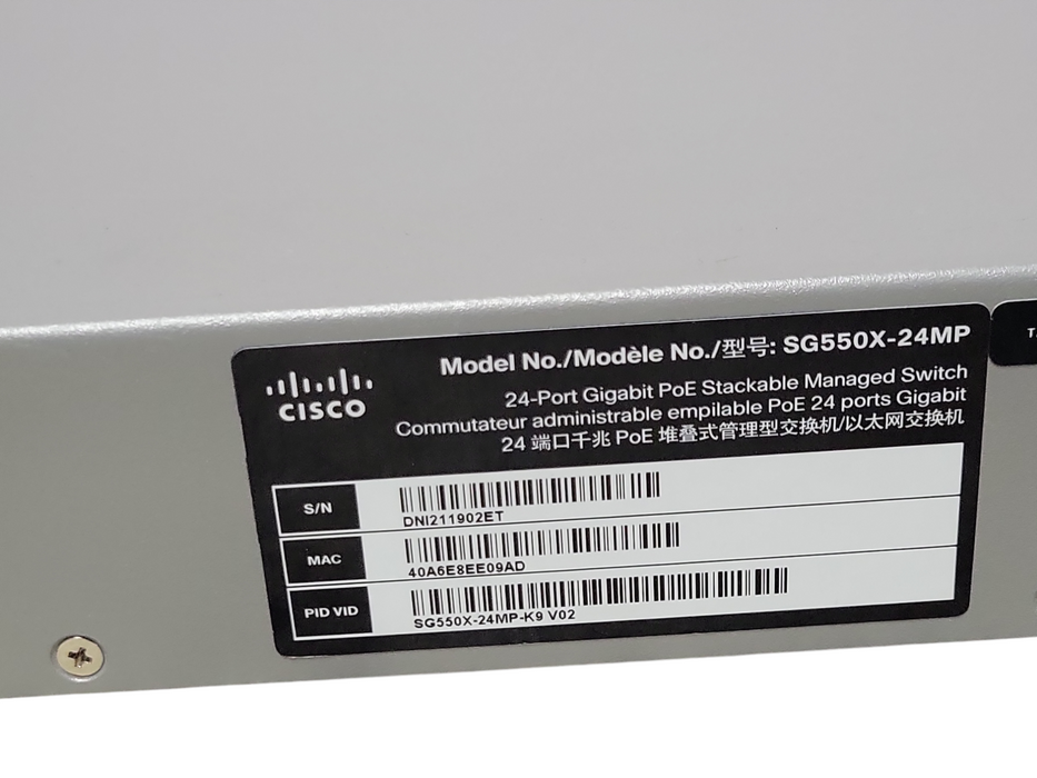 Cisco SG550X-24MP-K9 V02, 24-Port Gigabit PoE Stackable Managed Switch _