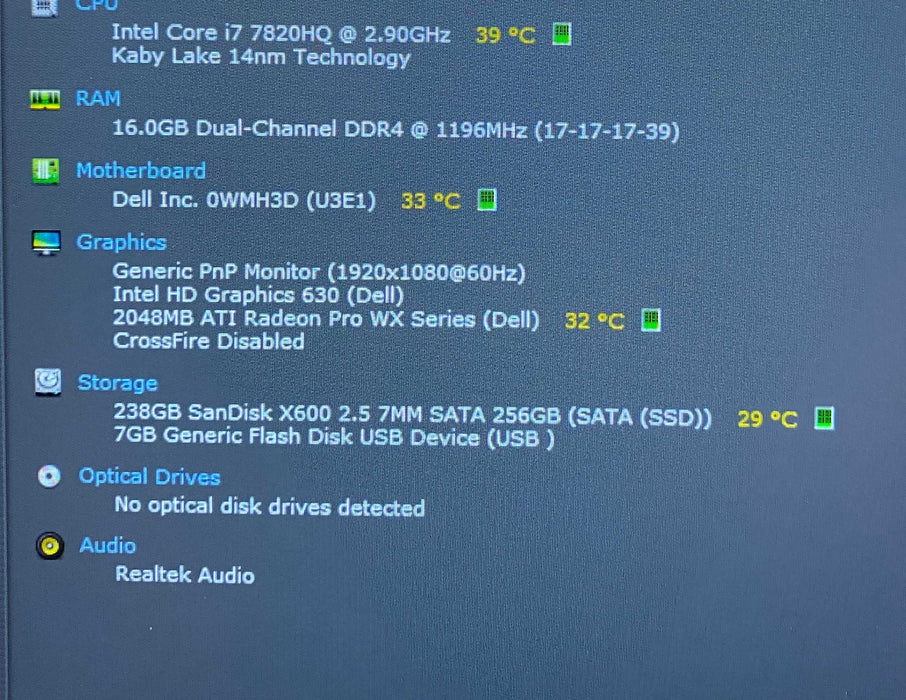 Dell Precision 7520 15" i7-7820HQ Radeon Pro WX 2GB GPU 16GB RAM 256GB SSD READ  Lap200