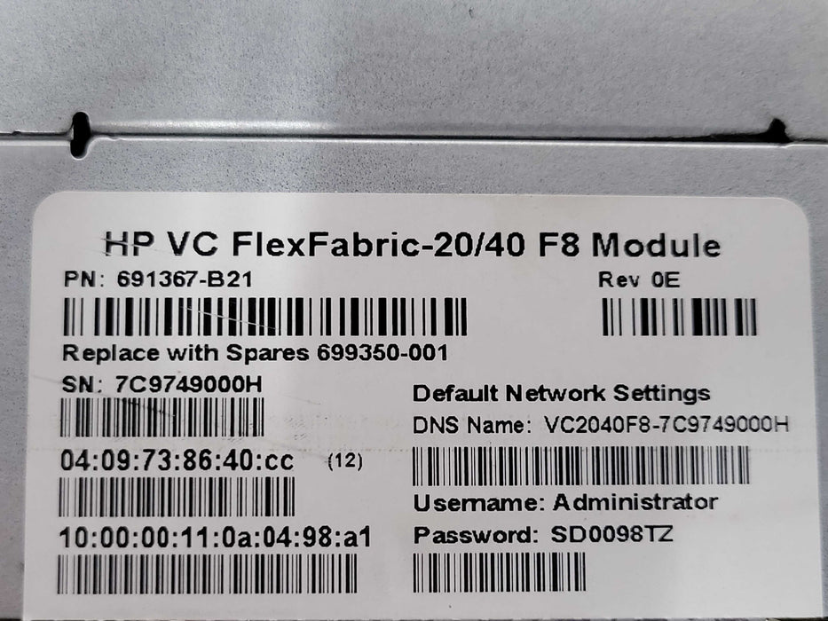 HP BLc VC FlexFabric-20/40 F8 Module 699350-001  _