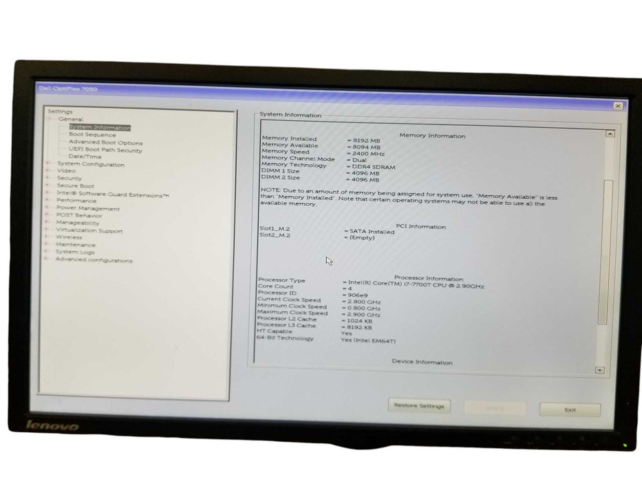 Dell OptiPlex 7050 USFF Core i7-7700T @2.90GHz, 8GB DDR4, 128GB SSD
