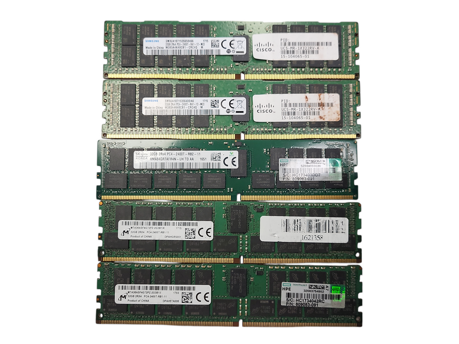 Lot of 5x Samsung/SK Hynix/Micron 32GB PC4-2400T-R RDIMM Server Memory $