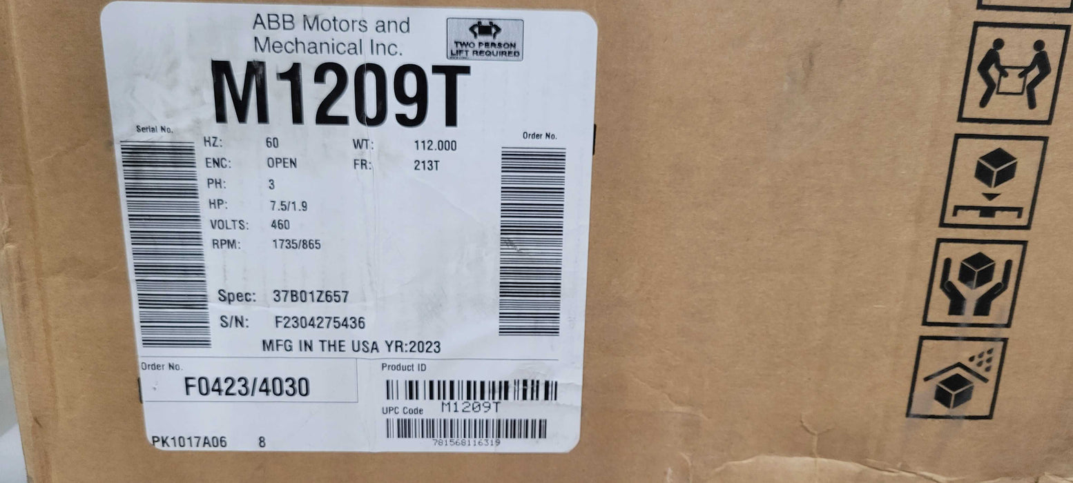 Open-Box ABB motors M1209T BALDOR 7.5/1.9HP, 1735/865 RPM, 3PH, 60HZ, 213T _