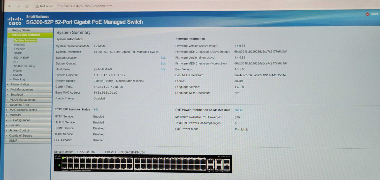 Cisco SG300-52P 52-Port Gigabit PoE Managed Switch SG300-52P-K9, READ _